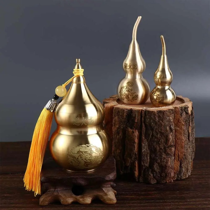Brass Feng Shui Wu Lou Gourd Statue 9
