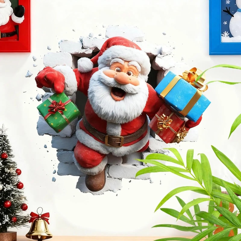 3D Wall Breaking Santa Claus Christmas Sticker 2