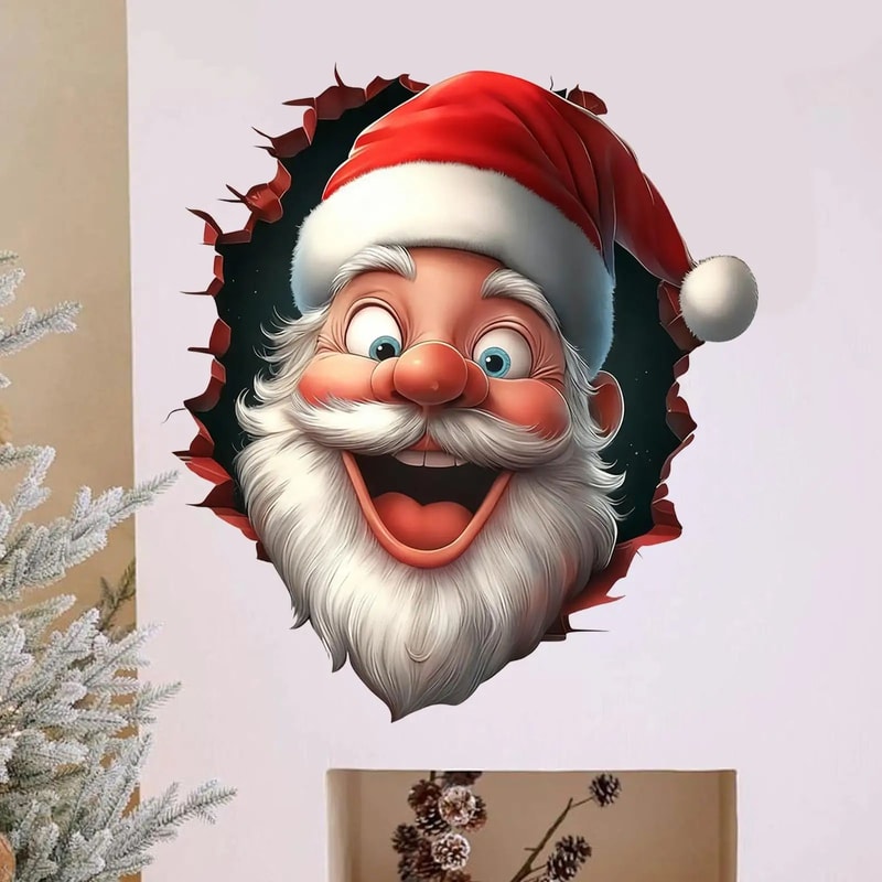3D Wall Breaking Santa Claus Christmas Sticker 10
