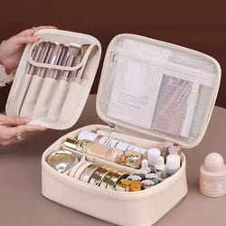 large capacity pu leather waterproof makeup bag