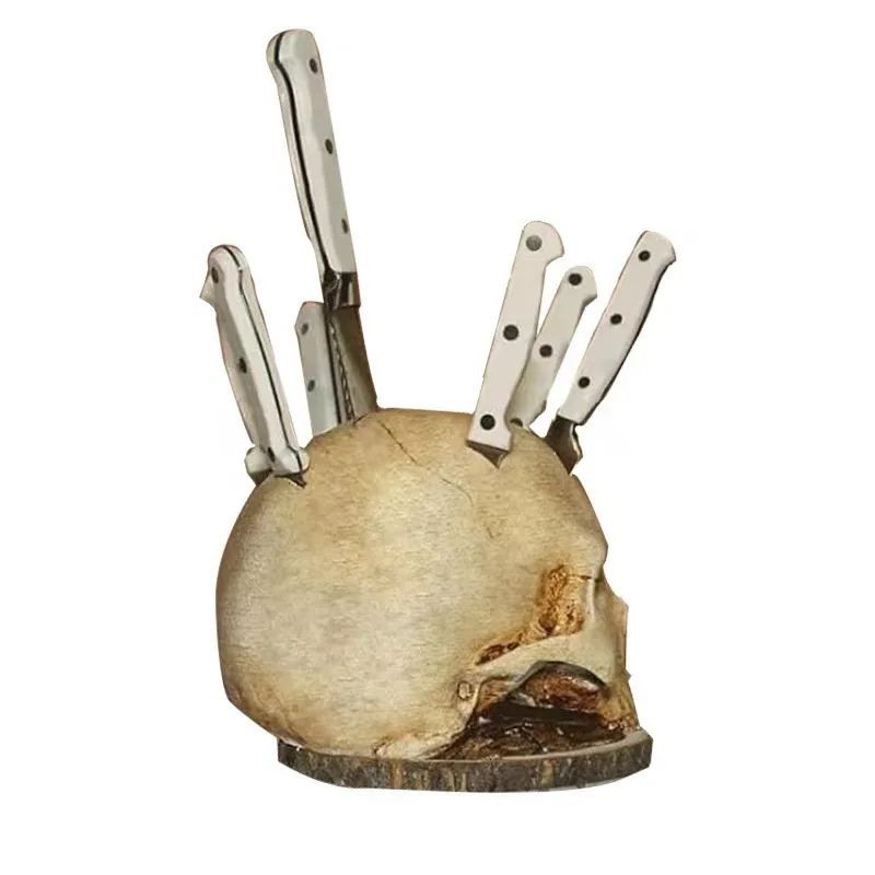 Skull Skeleton Kitchen Knife Holder Stand 7