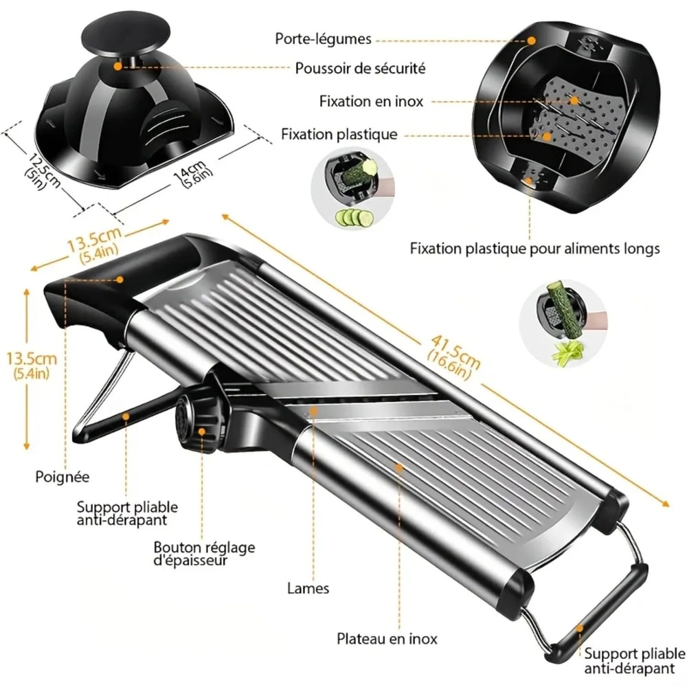 5Blade Stainless Steel Mandoline Slicer With Hand Guard 2