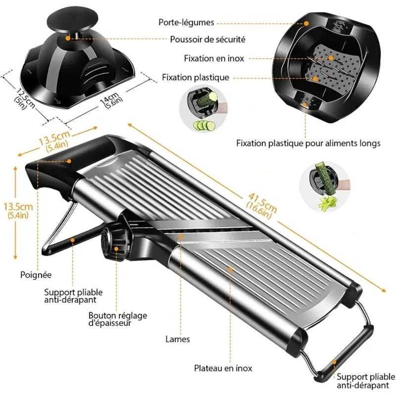 5Blade Stainless Steel Mandoline Slicer With Hand Guard 2