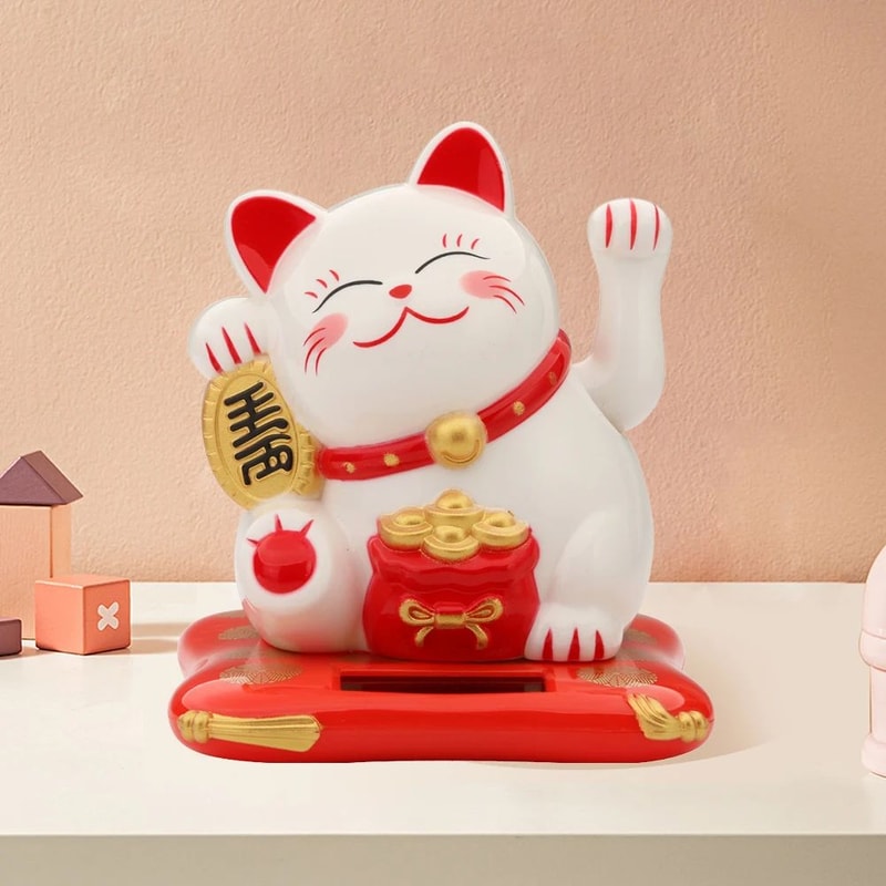 25 Inch Solar Powered Waving Lucky Cat Figurine 0