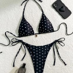 black white polka dot 2-piece bikini swimsuit for women