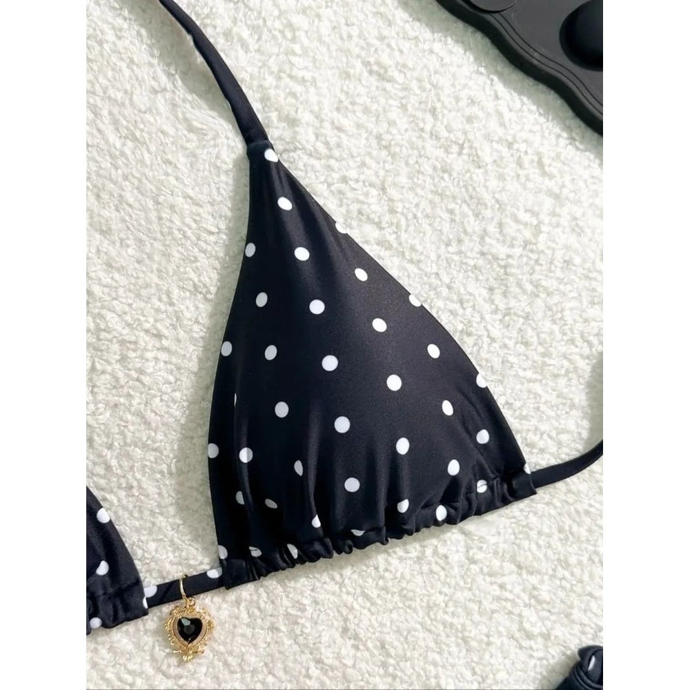 Black White Polka Dot 2Piece Bikini Swimsuit For Women 3