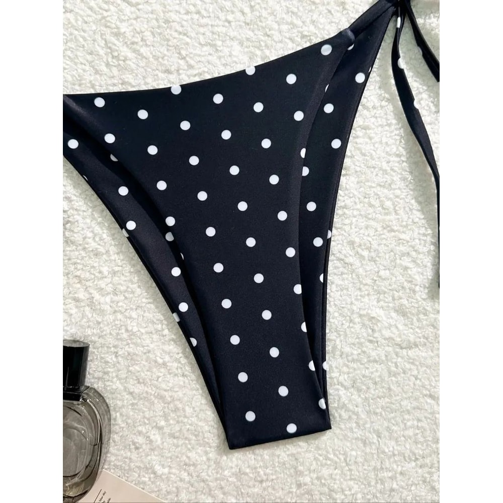 Black White Polka Dot 2Piece Bikini Swimsuit For Women 4