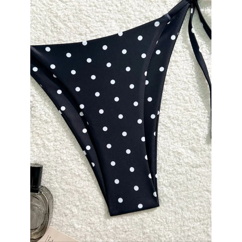 Black White Polka Dot 2Piece Bikini Swimsuit For Women 4