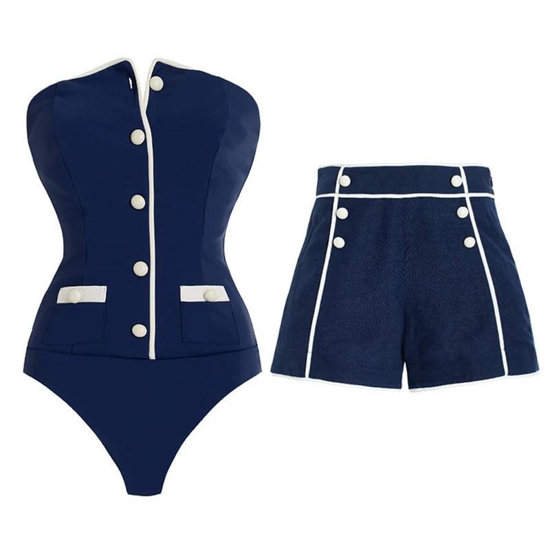 Womens High Waist Bikini And Shorts Swimwear Summer TwoPiece Set 0