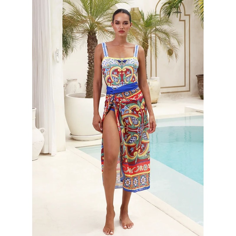 2024 Vintage Pattern OnePiece Swimsuit For Women 2