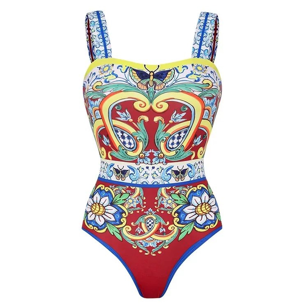 2024 Vintage Pattern OnePiece Swimsuit For Women 5