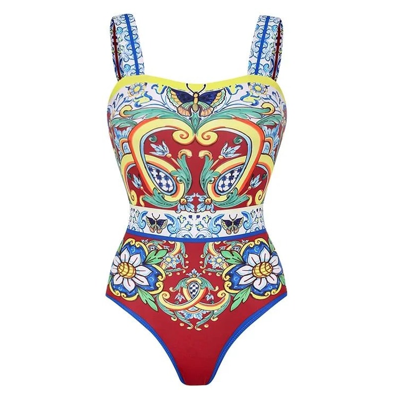 2024 Vintage Pattern OnePiece Swimsuit For Women 5