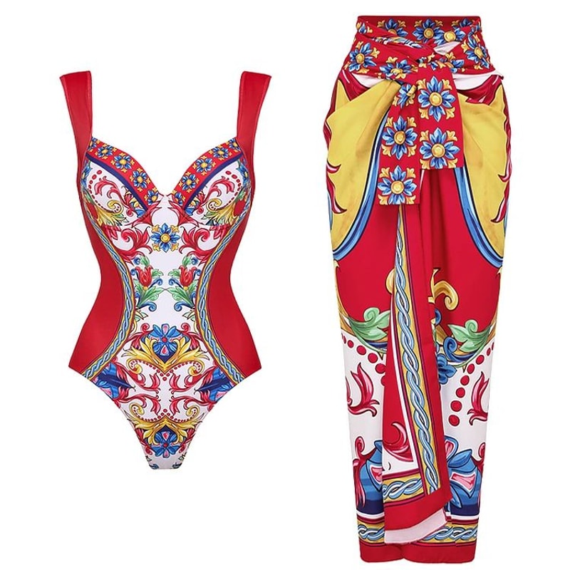 2024 Vintage Pattern OnePiece Swimsuit For Women 18