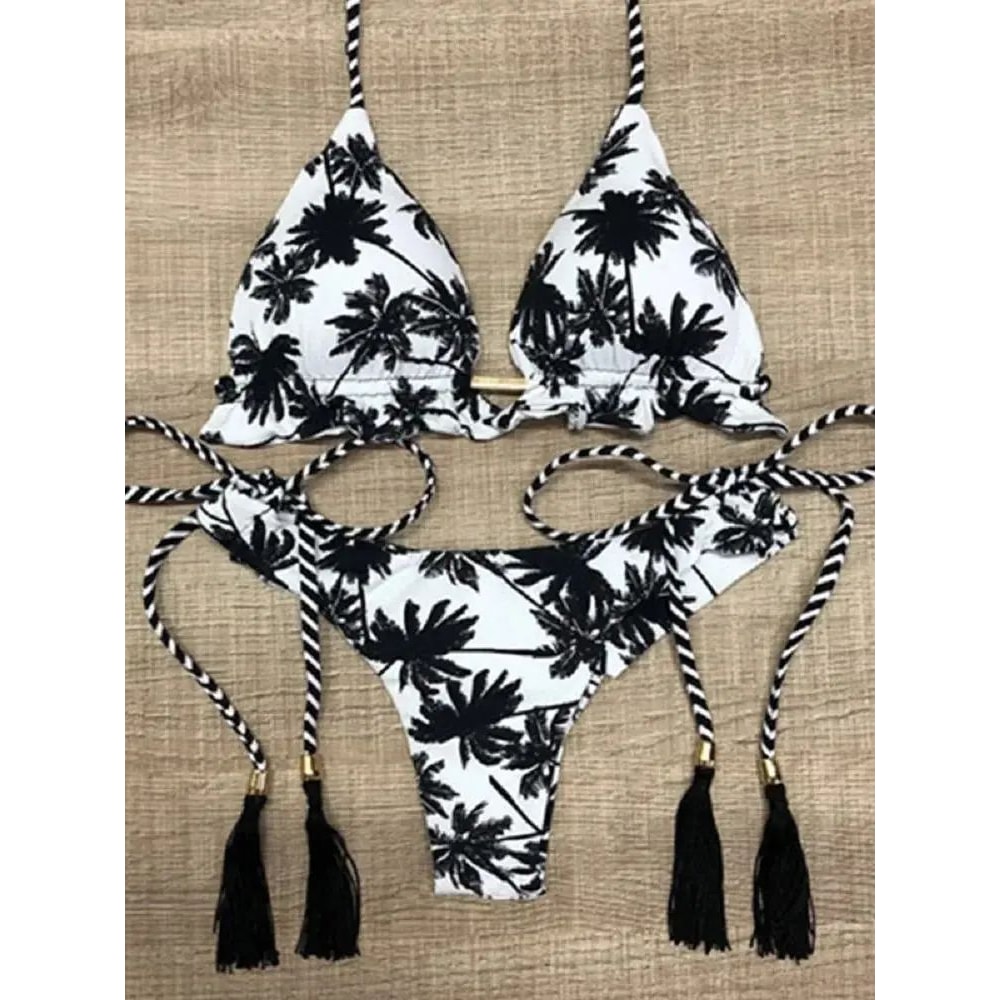 RUOTONSEPT Coconut Tree Print Triangle Bikini Set For Women 0