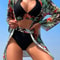 3PCS Halter Print Bikini Set With Kimono High Waist Swimwear For Women 2