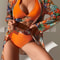3PCS Halter Print Bikini Set With Kimono High Waist Swimwear For Women 4