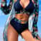 3PCS Halter Print Bikini Set With Kimono High Waist Swimwear For Women 6
