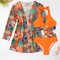 3PCS Halter Print Bikini Set With Kimono High Waist Swimwear For Women 10