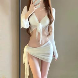 womens long sleeve knit push-up bikini set with cover-up