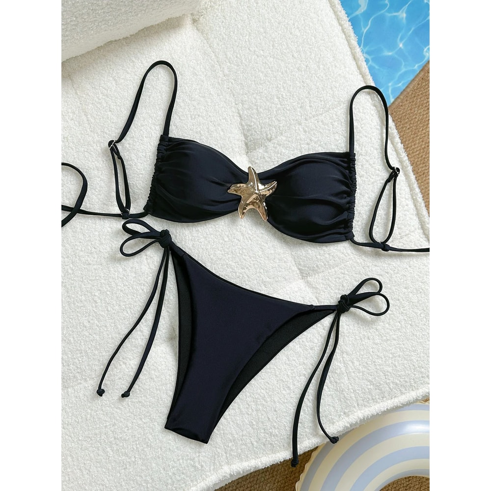 Womens Metal Starfish Bikini Set TieSide 2Piece Swimsuit 0