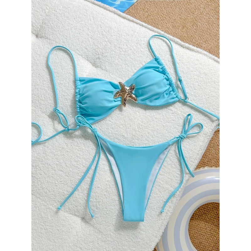 Womens Metal Starfish Bikini Set TieSide 2Piece Swimsuit 4