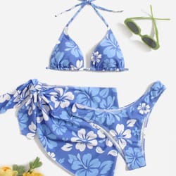 european american sexy 3-piece bikini set with swim skirt cover-up