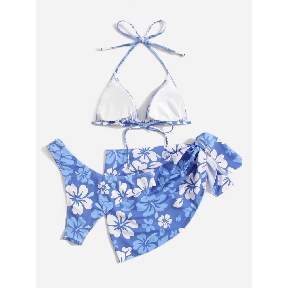 European American Sexy 3Piece Bikini Set With Swim Skirt CoverUp 1