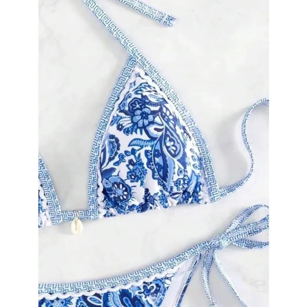 European American Printed Split Bikini Set Sexy Strap Swimsuit 3