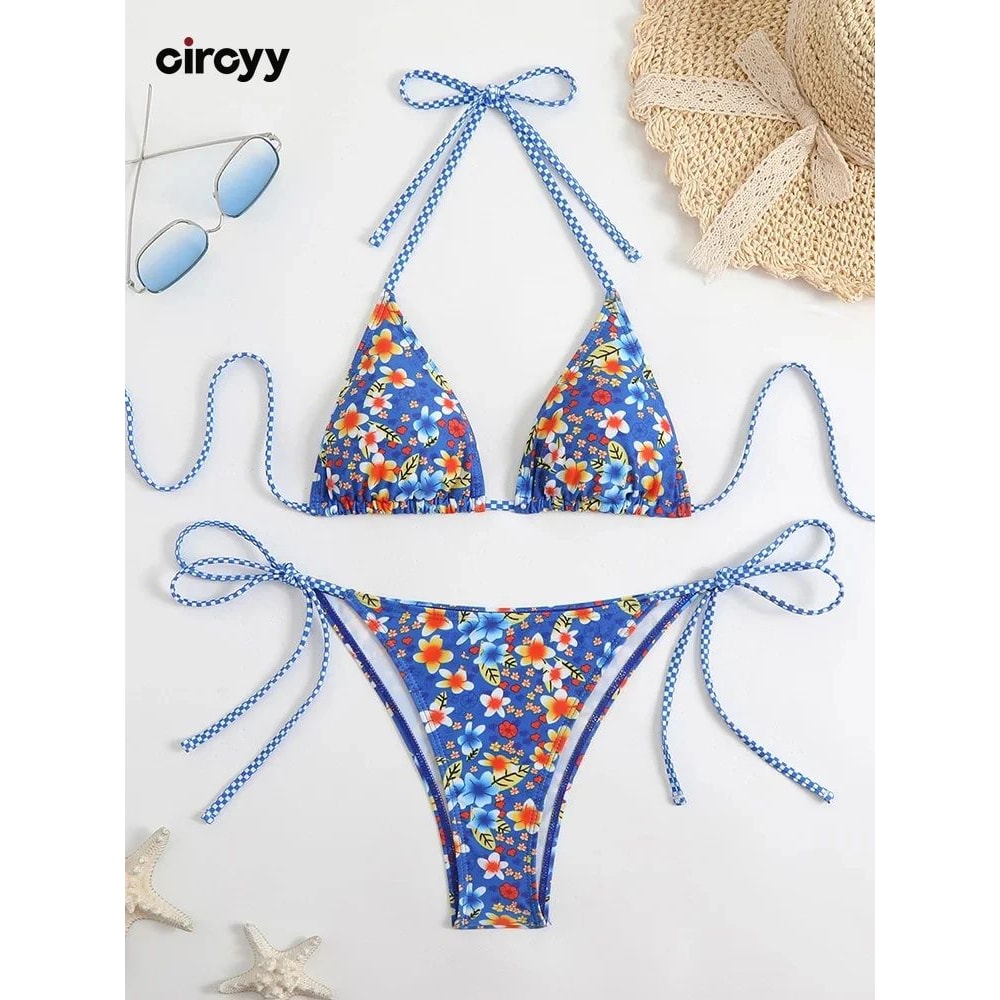 Circyy Floral Print LaceUp Backless Bikini Set For Women 1