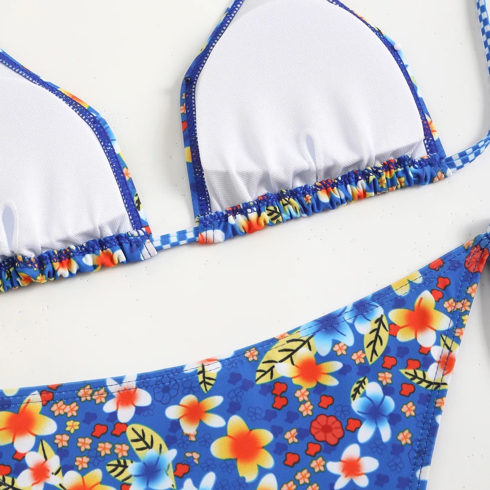 Circyy Floral Print LaceUp Backless Bikini Set For Women 9
