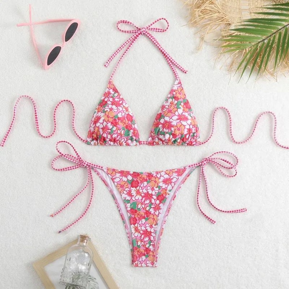 Circyy Floral Print LaceUp Backless Bikini Set For Women 12