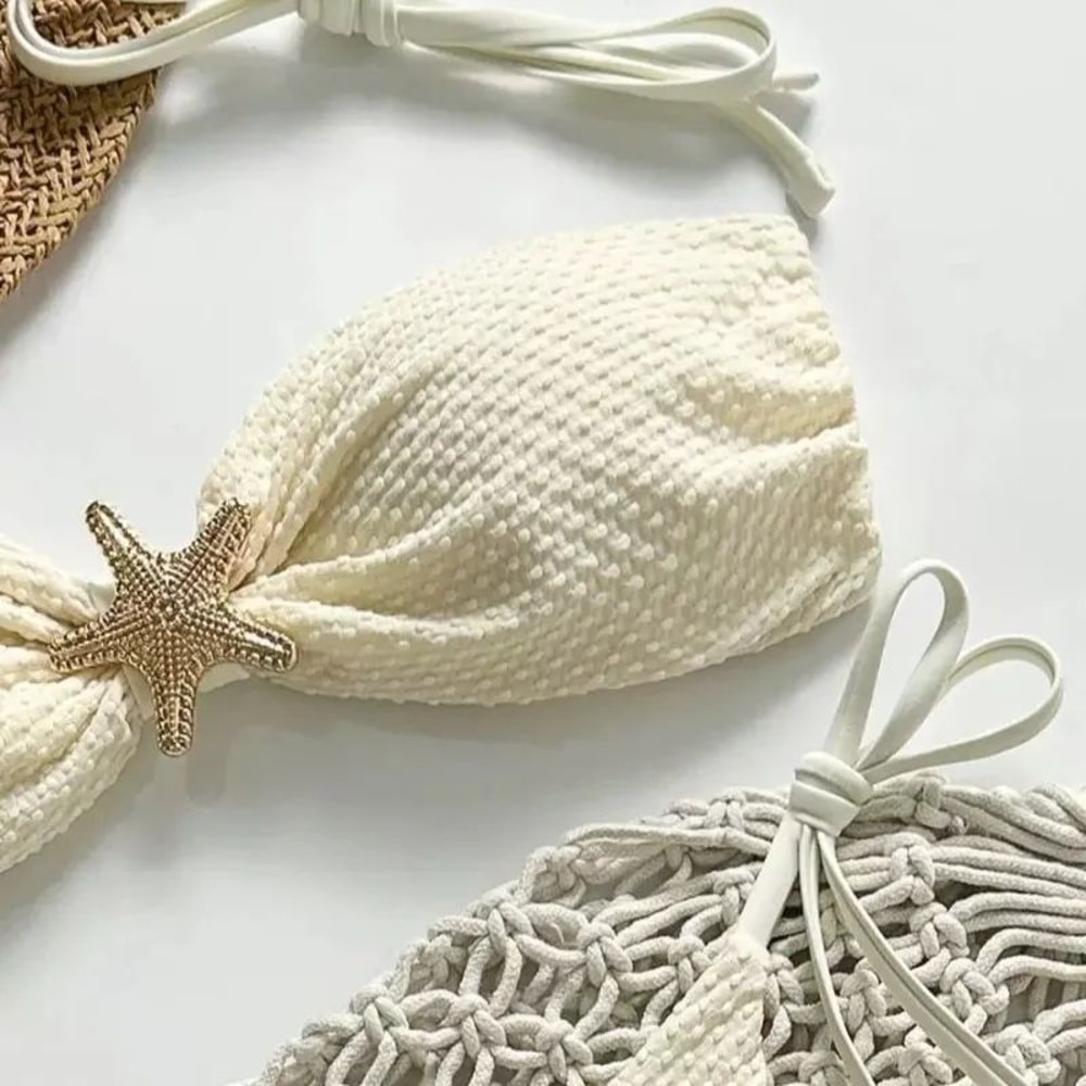 Solid Color Lace Up Bikini Set Womens Sexy Beach Swimwear 4