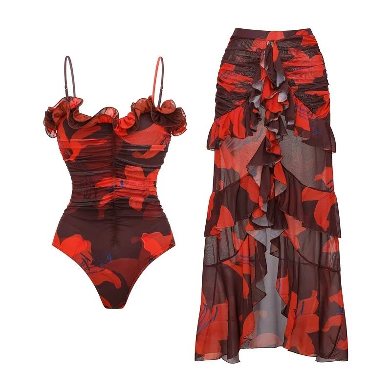 Sexy Lily Contrast Print Bikini Set With Skirt PushUp Swimsuit 5