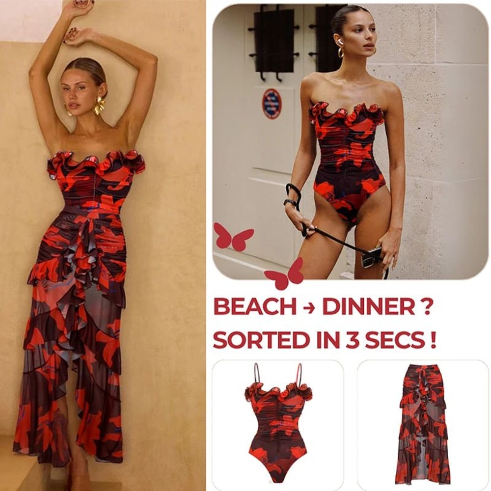 Sexy Lily Contrast Print Bikini Set With Skirt PushUp Swimsuit 4