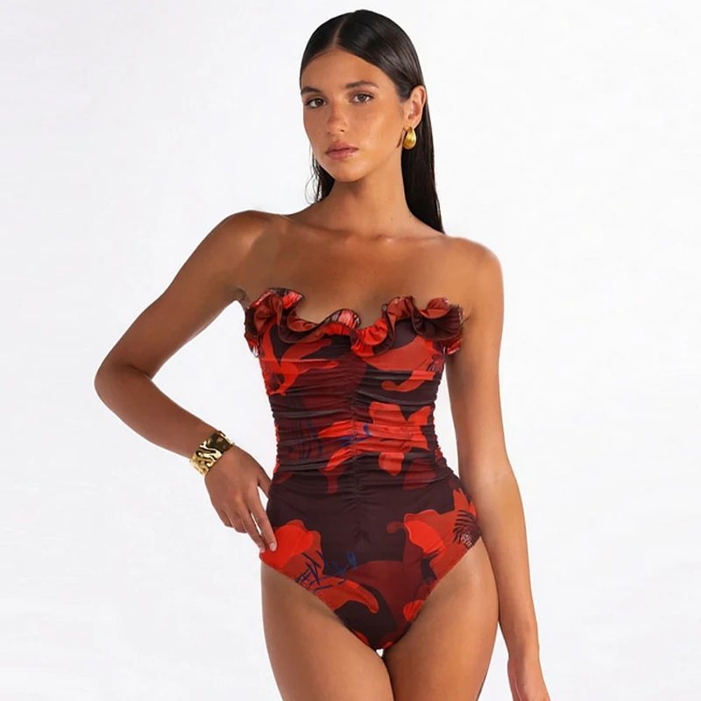 Sexy Lily Contrast Print Bikini Set With Skirt PushUp Swimsuit 3