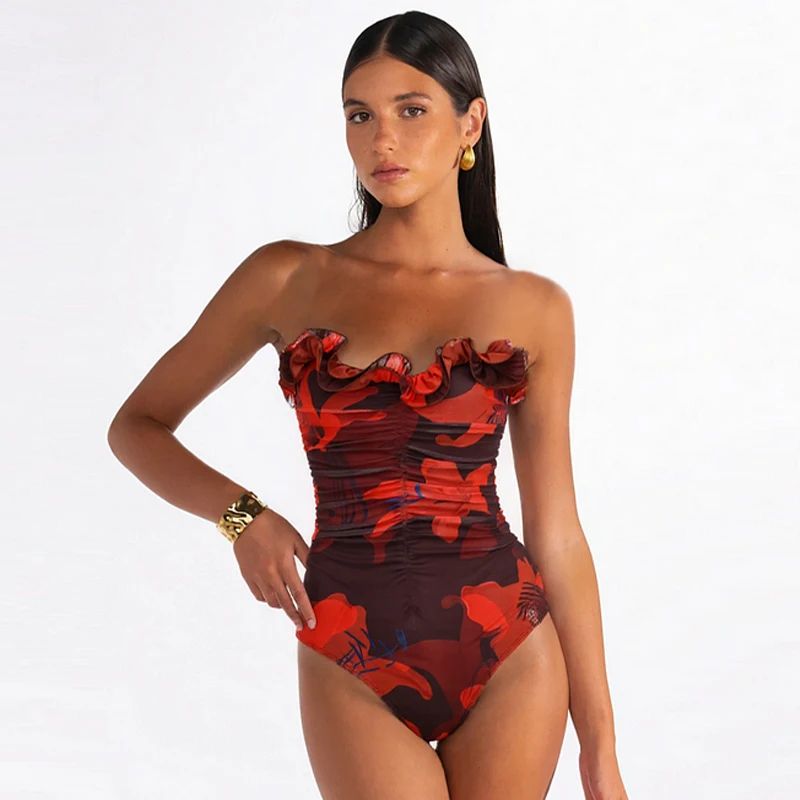 Sexy Lily Contrast Print Bikini Set With Skirt PushUp Swimsuit 3