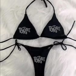 2000s punk y2k gothic rhinestone lace-up bikini swimsuit