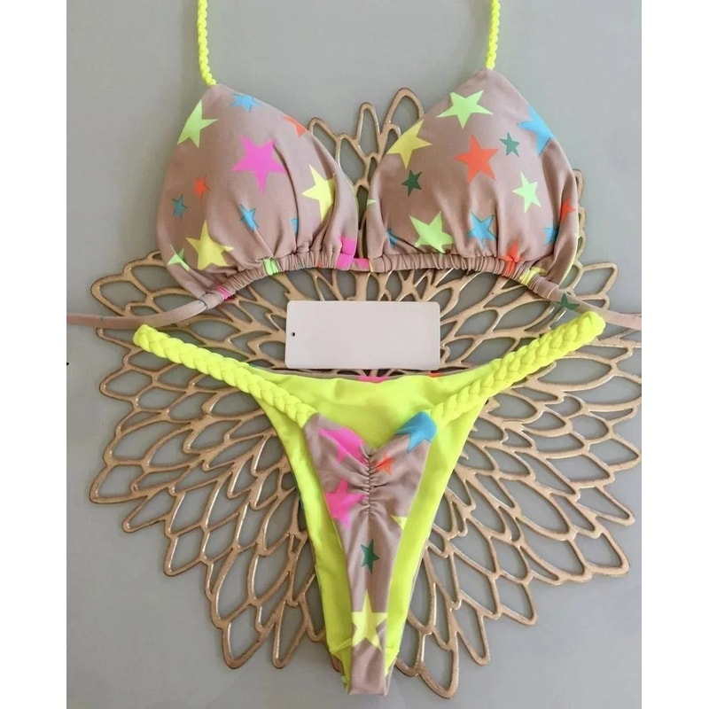 Womens Split Print GString Bikini Set Sexy Beach Swimwear 9