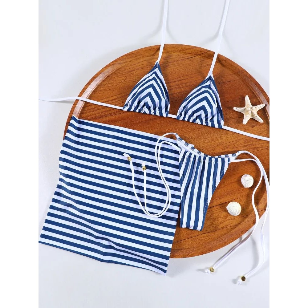 ZRTAK Striped Triangle Bikini Set Womens Micro Brazilian Swimwear 0