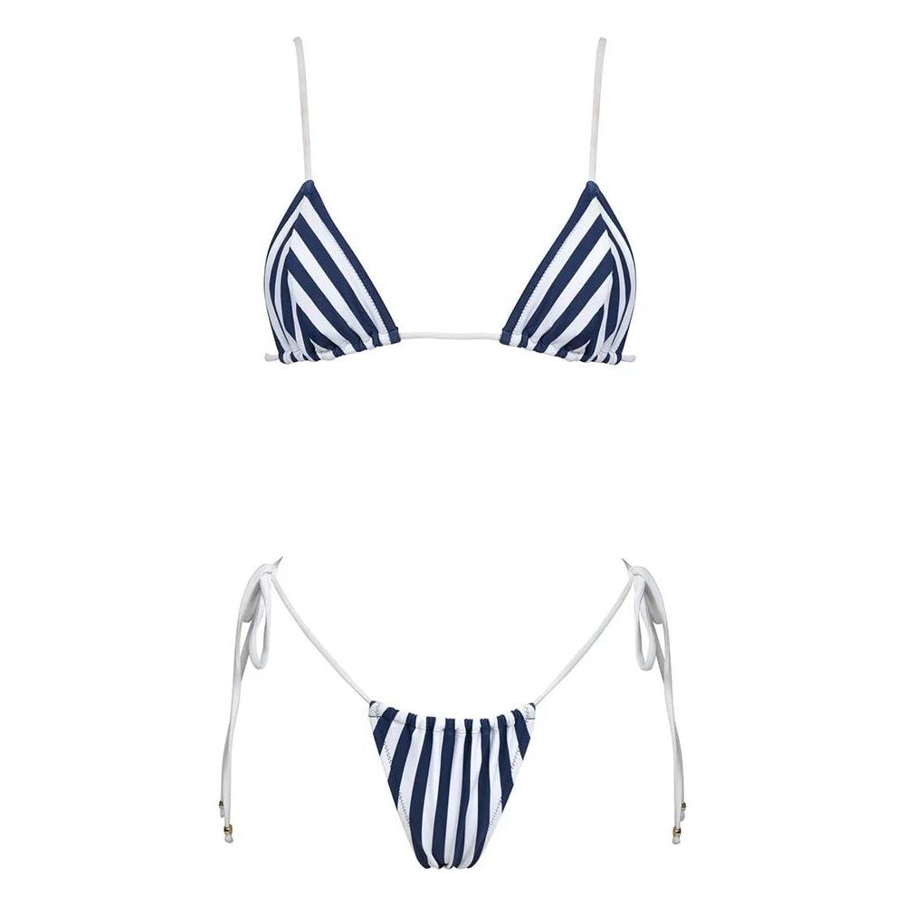 ZRTAK Striped Triangle Bikini Set Womens Micro Brazilian Swimwear 6