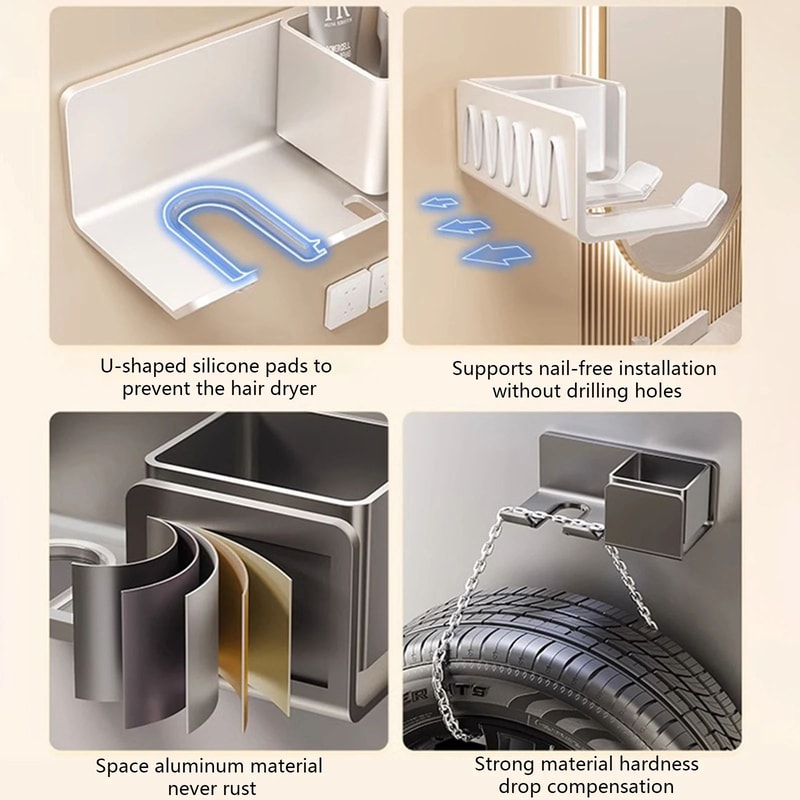 WallMounted Hair Dryer And Straightener Holder Organizer 2