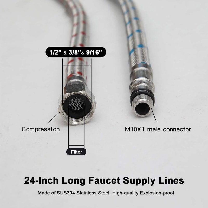 24inch Stainless Steel Faucet Connector Supply Hose 2Pack 1