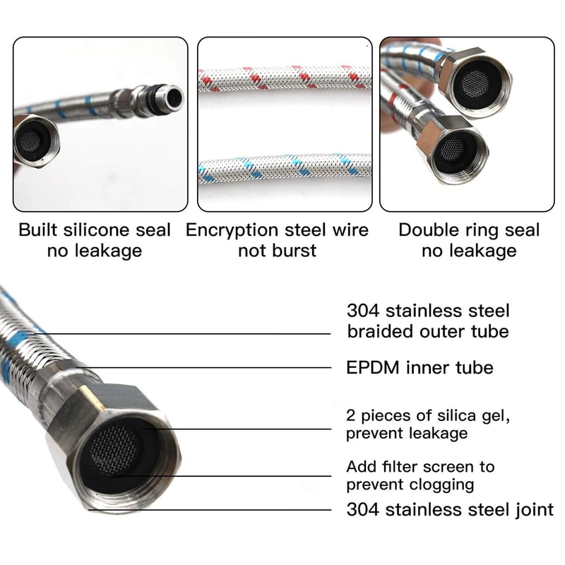 24inch Stainless Steel Faucet Connector Supply Hose 2Pack 3