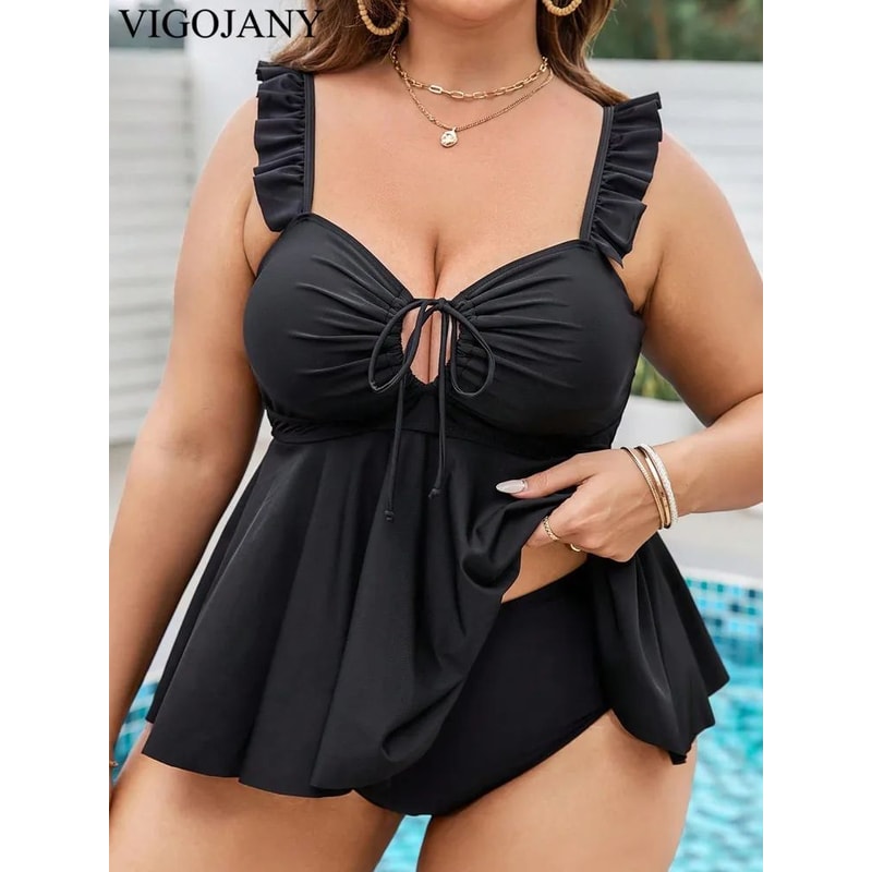 VigoJany Strapped Plus Size Push Up Tankini Set 0
