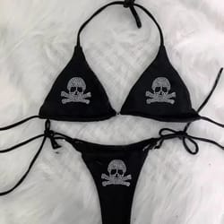 y2k rhinestone skull bikini set