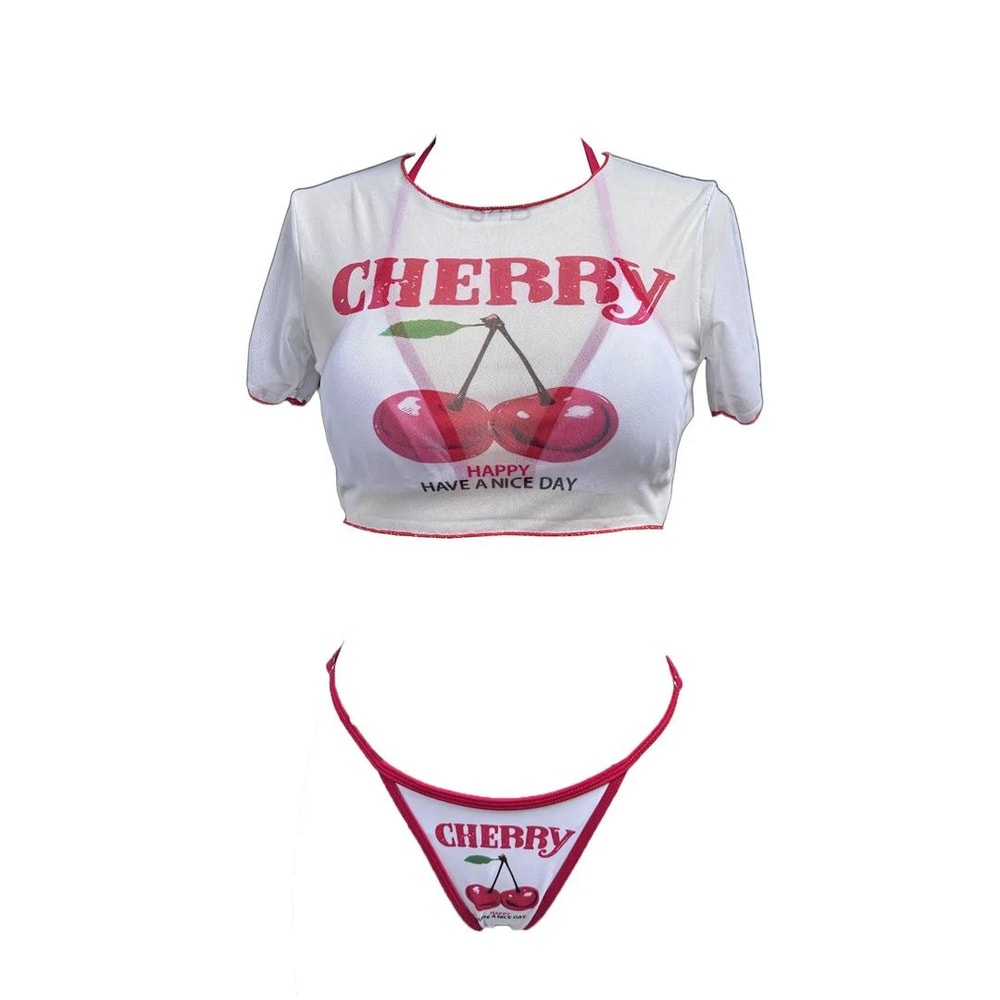Cherry Print Three Piece Bikini Set 7