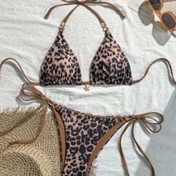 leopard print halter bikini set