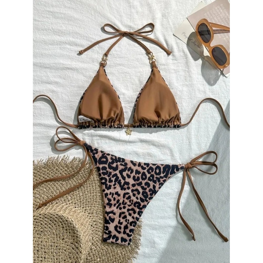 Leopard Print Halter Bikini Set 1