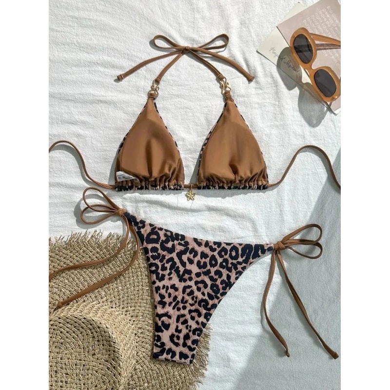 Leopard Print Halter Bikini Set 1