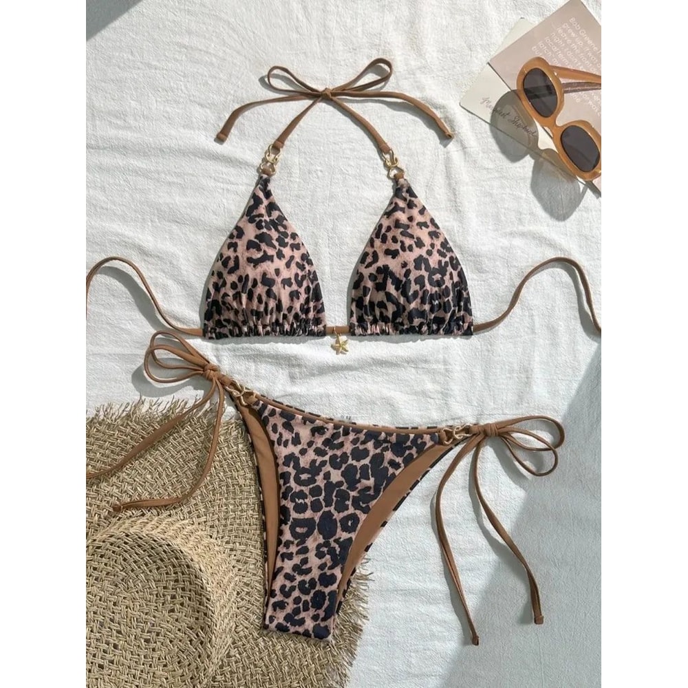 Leopard Print Halter Bikini Set 6
